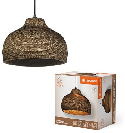 LEDVANCE Pendelleuchte Decor Cardboard Hat braun aus Wellpappe, leicht, E27, 360 mm Durchmesser, Leuchtenschirm aus recyceltem Material, nachhaltig durch austauschbare Lichtquelle, einfache Montage