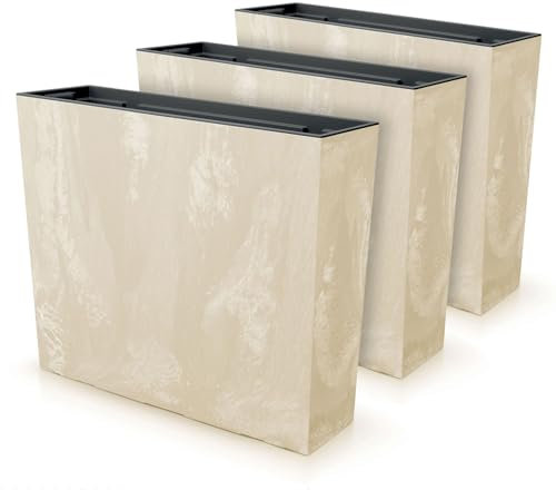 IMJ-Global Set di 3 Vasi per Fiori Piante Rettangolari Urbi Case Beton Effect In Plastica 58x18x49,8cm Da Interno Esterno Crema 44 Litri Design Moderni