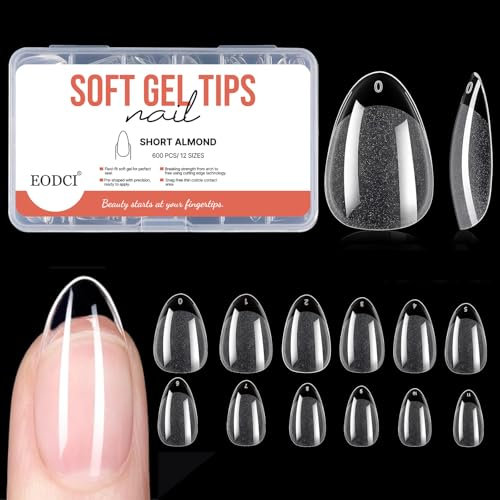 EODCI Capsule Ongle, 600pcs Faux Ongles Amande Acrylique Capsules Ongles Transparent Pose Americaine Ongle Avec Valise De Rangement Pour Les Studios De Manucure Et Diy Nail Art à La Maison 12 Tailles