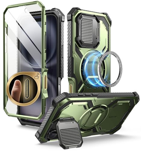 i-Blason Armorbox für iPhone 16 Plus Hülle mit Kameraschutz Ständer Kompatibel mit MagSafe Handyhülle Bumper Case Robust Schutzhülle mit Displayschutz für iPhone 16 Plus 6.7'' 2024 (Grün)