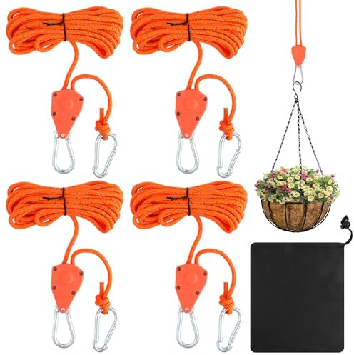 4 Stück Verstellbare Seilratsche, 4M Abspannseile mit Seilspanner, Reflektierend Leichte Abspannleine Zeltschnur, Camping Ratschenzeltseil für Campingzelte, Markisen, Aufhängung (Orange)