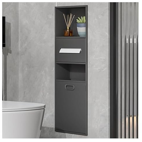 Étagère murale encastrée en acier inoxydable pour salle de bain avec poubelle, gris, 30 x 86 x 14 cm, étagères murales encastrées pour hôtel, maison, cuisine