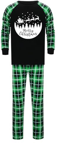 Pyjama assorti pour la famille de 4 hommes, papa, vêtements de famille imprimés de Noël, hauts à manches longues, pantalon, chemise, pantalon, ensemble pyjama familial à carreaux, Vert, L