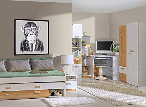 M Möbel-Direkt Deutschlands schnelle Möbel Jugendzimmer Lorento– Kinderzimmer Komplett Set in Eiche und Weiß, mit Jugendbett (mit/ohne Auszugsliege) Verschiedene Set Varianten wählbar (6 teilig)