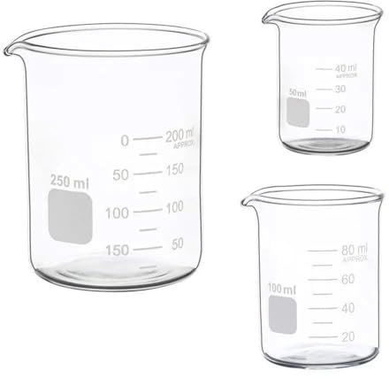 Juego de vasos medidores de vidrio de forma baja, vaso medidor de laboratorio de 50ml, 100ml, 250ml