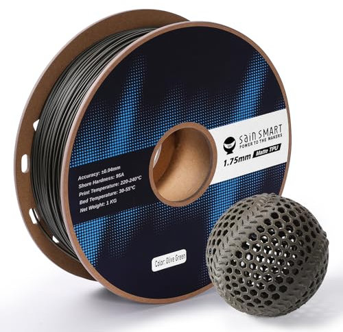SainSmart Mattes TPU-Filament, Olivgrünes TPU-3D-Druckfilament, 1,75 mm, 1 kg, Maßgenauigkeit +/- 0,04 mm, 95A weiches TPU