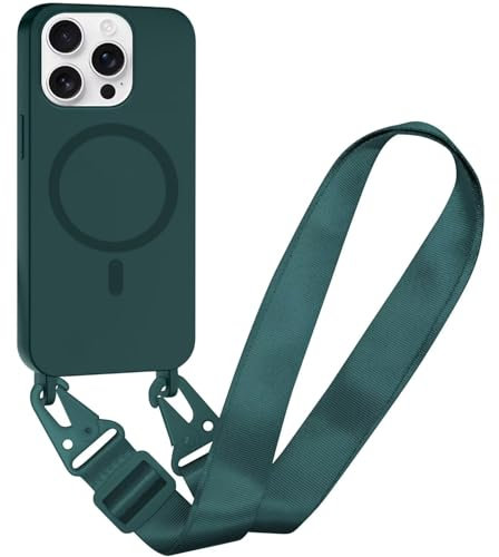 GoodcAcy Handykette Hülle für iPhone 14 Pro(6.1) mit Band Halsband Lanyard (abnehmbar) Handyhülle, Kordel zum Umhängen,Magnetisch Stoßfest Silikonhülle Wireless Charging kompatibel,grün