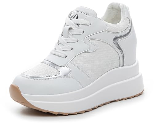 MIEHUIAI Zapatillas Plataforma Mujer Zapatillas de Cuña Deportivas Transpirables Casual Comodos Zapatos Altas Tacón de Cuña 10CM