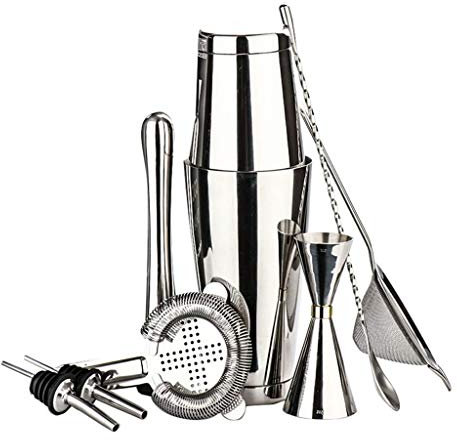 Bartender Kit Stainless Steel Bartender Tools with Mixing Glass Bar Spoon Strainer Cocktail Shaker Set
