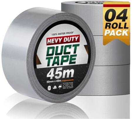 4 Pack Silver Cloth Duct Gaffer Tape 5cm x 45m Long Heavy Duty Waterproof | With Extra Strong Adhesive For Sealing Repairs Patching Cables Bundling Labelling Builders Carpet Joining Indoor Outdoor Use