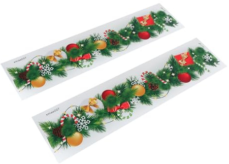 HOMSFOU 2stücke Weihnachtliche Fenstersticker Selbstklebend Statisch Haftend Ablösbar Dekorative Wandtattoos Mit Tannenzweigen Geschenken Kugeln Und Süßigkeiten Für Festliche Xmas-deko