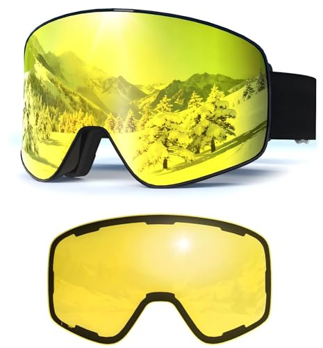 VCOROS Skibrille mit Wechselglas YH212 Skibrille Magnetisch OTG für Unisex | Skibrillen UV-Schutz Anti-Nebel Vollständig Plattiertes REVO Verstellbarer Rutschfester Riemen Snowboard Brille
