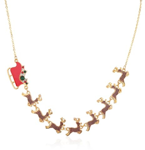 Mikovivi Christmas Necklace for Women, Festive Xmas Reindeer & Sled Necklace Elegant Jewelry Gift Fashion Holiday Party Accessories for Her