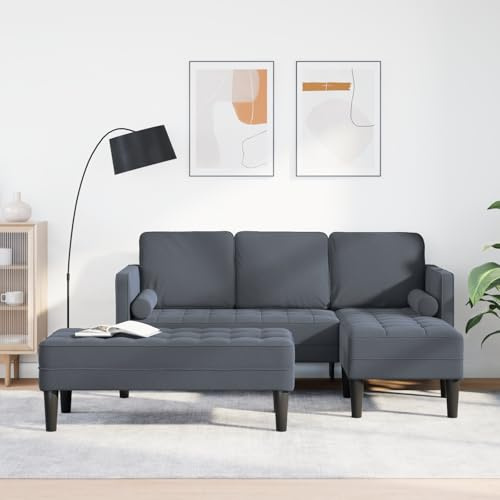 HUAKEHOM Garten-Sofa mit Bank und Kissen ergonomisches Design für drinnen und draußen moderner Stil Bequeme gepolsterte Couch robuster Rahmen L-förmig Dunkelgraues Velvet