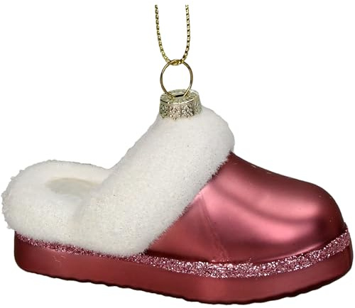 Christbaumschmuck Glas 10cm - Hausschuh Slipper Figur zum Aufhängen - handbemalt & mit Glitzer - Weihnachtsbaum Anhänger für Weihnachten - Christbaumanhänger & Weihnachtsbaumschmuck - Pink