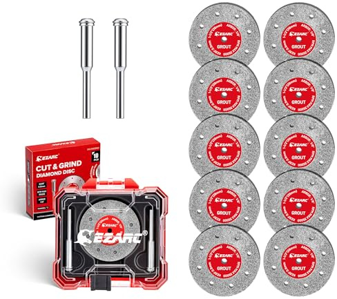 EZARC 38 mm Trennscheiben Set, 10-teilig, Trennscheibe für Rotationswerkzeuge, mit Aufbewahrungsbox und 2 Dornen, für Marmor, Glas, Porzellan & mehr