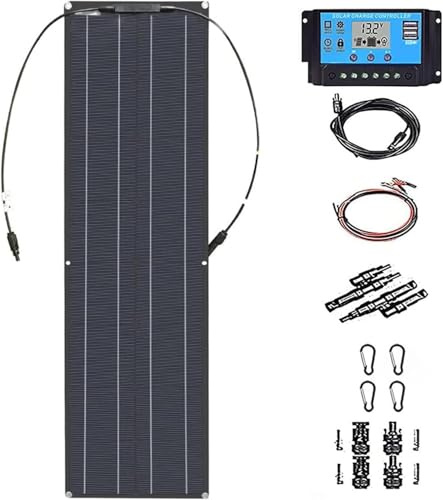 Memykoy Panneau Solaire Portable Flexible 200W/400W/800W, Module photovoltaïque monocristallin Flexible 12V-24V, contrôleur de Charge 40A pour Camping-Car, Voiture, Bateau, Caravane Black-200W