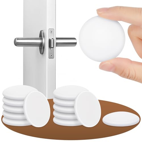 OSDUE Door Stopper, 12PCS Wall Protectors Door Handle Stopper | Round Self Adhesive Doorstops Bumper Pads, Sticky Soft Close Dampers for Wall Fridge Cupboard (1.57inch, White)