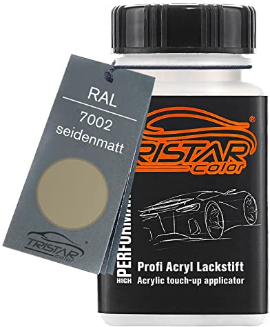 TRISTARcolor RAL 7002 Olivgrau seidenmatt Lackstift | Lackfläschchen mit Pinsel, 50 ml, schnelltrocknend