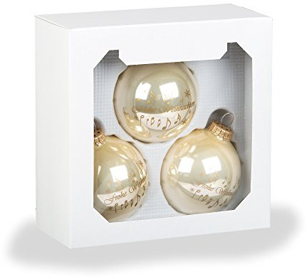 mugesh 3er Set Weihnachtskugeln Frohe Weihnachten 8 cm Elfenbein - Schönes Geschenk für Musiker