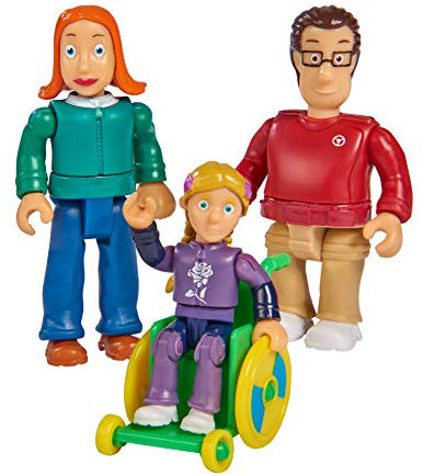 Simba 109251080 - Feuerwehrmann Sam Familie Sparks Figurenset, Lizzie, Joe und Hannah Sparks mit Rollstuhl, voll beweglich, 7,5cm, ab 3 Jahre