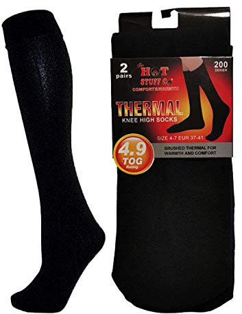undercover lingerie 2 Pairs Ladies Thermal Knee High Socks Black 4-7