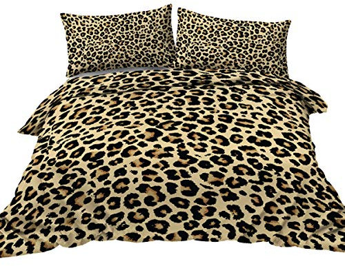 BlessLiving Leopard Bettbezug Animal Print Geparden King Bettwäsche Bettbezug 2 Stück Golden Comfortter Tröster Bettbezug Home Bettwäsche-Sets (1 Bettbezug 135 x 200 cm +1 Kissenbezug 80 x 80 cm)