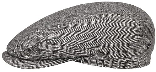 Stetson Chester Flatcap Mütze Schirmmütze Hahnentritt Herren Herbst Winter Made in Germany grau 60 cm