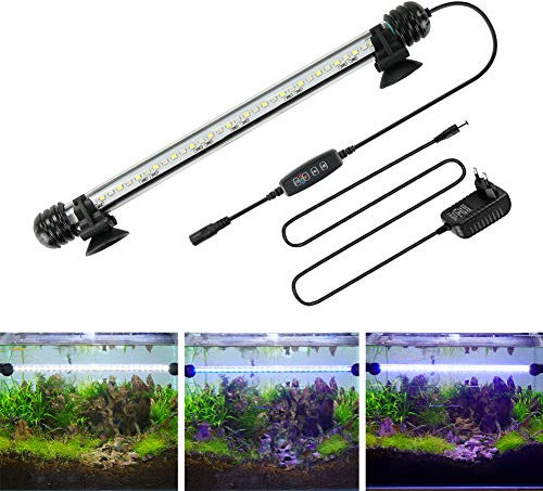 BELLALICHT LED Timer Aquarium Beleuchtung - Aquarien Lampe [Weiß Blau Licht] mit eingebautem Timer Dimmer, Dimmbar 10 Helligkeitsstufen IP67 Wasserdicht Light für Fisch Tank Pflanze, L-29