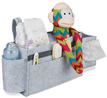 Relaxdays Betttasche Hochbett, 8 Fächer, Baby-& Pflegebett, Filz Bett Organizer zum Anhängen HBT 23x43x11 cm, hellgrau