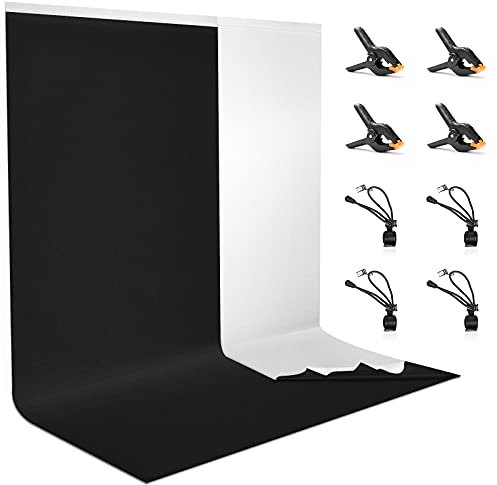 Noir/Blanc Toile de Fond 2 x 3 M avec 8 Clips Anti-Plis, Vevelux 100% Polyester Pliable Lavable Durable 2 en 1 Fond de Photographie pour Vidéo, Camera, Photo, Gaming,Streaming, Zoom, Youtube