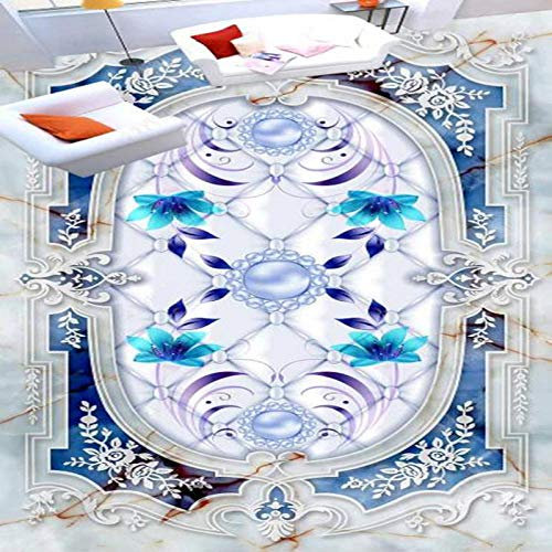 Peinture de sol autocollante en PVC pour carrelage 3D de cuisine ou salle de bain Bleu 350 x 245 cm