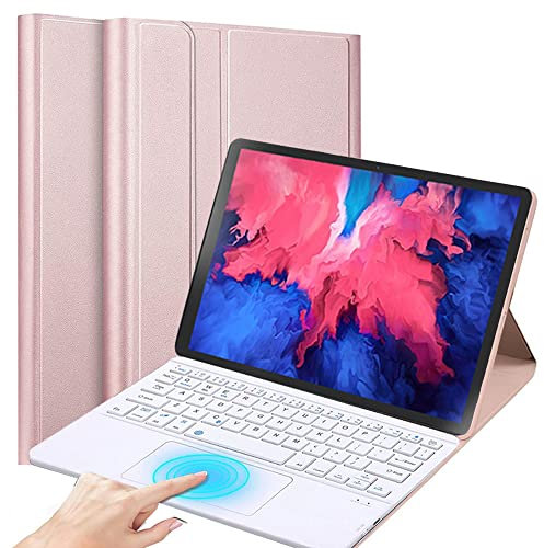 QYiiD Étui Clavier avec Pavé Tactile pour Lenovo Tab P11 / Lenovo Tab P11 Plus 11 2021 (TB-J606F / J606L / J607), Etui Housse Cover avec Clavier QWERTY Bleutooth sans Fil Amovible, Rosegold