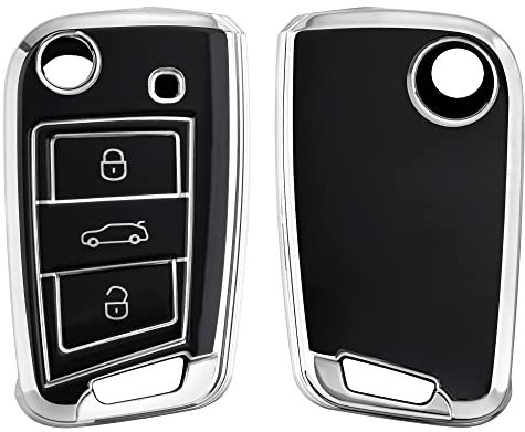 kwmobile Boitier Clef Voiture Compatible avec VW Golf 7 MK7 3-Bouton - Coque en Silicone de Clef de Voiture - Étui de Protection Noir-argenté
