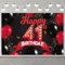 Happy 41st Birthday Rot und Schwarz Banner Hintergrund Dekorationen Luftballons Thema Dekor für Mädchen Frauen Prinzessin 41 Jahre alt Geburtstag Party Bday Photo Booth Requisiten Supplies Hintergrund
