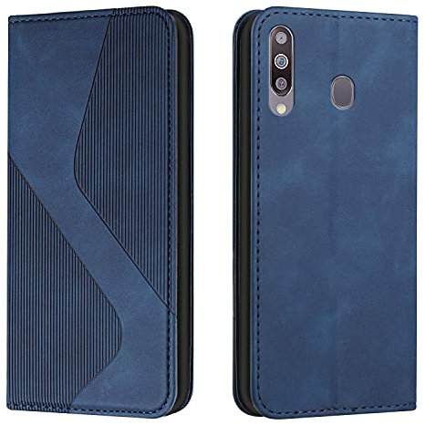 Mo-Somnus Kompatibel Mit Samsung Galaxy A20S Hülle, Magnet PU Leder Tasche Flip Handyhülle, Klappbar Kartenfächer Brieftasche Klapphülle (Blau)