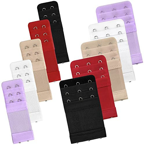 Bigqin BH Verlängerung, BH-Verlängerer 3 Haken 2 Haken mit 2 Haken 3 Haken, 1.3CM Abstand, schwarz weiß beige rot Hellviolett, 10 Stück