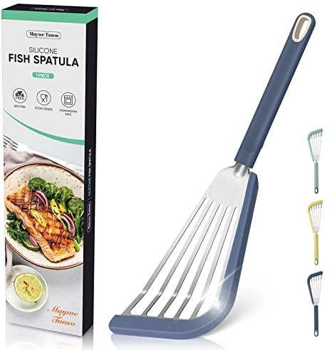 Silicone Fish Spatula for Nonstick Cookware,Thin Slotted Spatulas Turner | Heat Resistant,Stainless Steel Fish Turner Spatula,Flexible Cooking Flipper for Eggs,Pancakes | Dishwasher Safe,Kitchen Use