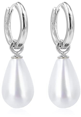 Creolen mit Charm Anhänger 925 Silber Ohrringe Perlenohrringe Weiß NOBEL SCHMUCK