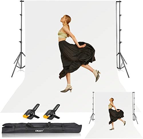 EMART White Backdrop with Stand, 8.5x10ft(2.6x3m) Photography Background Support Kit with 10x12ft (3x3.6m) Screen for Portrait, Video, Shooting, Photo, Studio