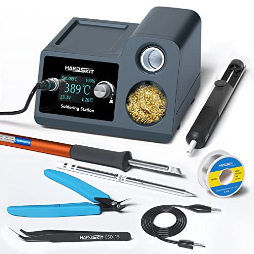 Estación de soldadura 72W Juego de soldador, Temperatura ajustable constante 150~480℃ Kit del Soldador, Pantalla LED, Función de sueño, 2 Puntas, Bomba de Desoldar, 50g Alambre de Soldadura, Pinzas