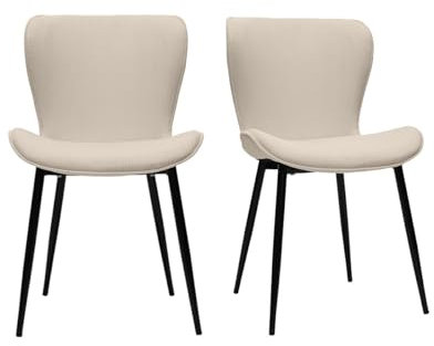 Miliboo Design-Stühle aus beigem Cord mit Samteffekt und schwarzen Metallbeinen (2er-Set) Addict