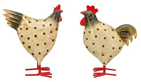 ETC Deko-Huhn Garten-Huhn Garten-Deko Metall bemalt Preis für 2 Stück Hahn und Huhn