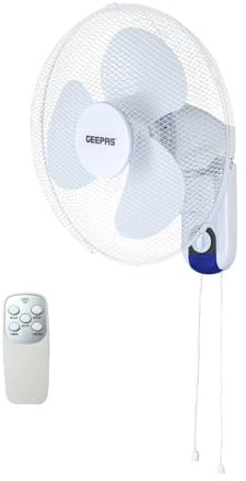GEEPAS 16-Inch Wall Mounted Fan with Remote Control - Electric Cooling Wall Fan for Home Office - 3 Speed Setting with Oscillating Feature - 3 Leaf PP Blades, 7.5 Hour Timer - 2 Year Warranty, White