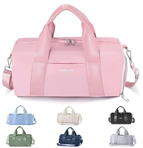 PHSYNI Sac De Sport et de Voyage pour Femmes et Enfants,avec Compartiment À Chaussures Et Poche Imperméable,pour Voyages, Danse, Sportives,Entraînement,Nager (Couleur Rose,16 Pouces /40cm)