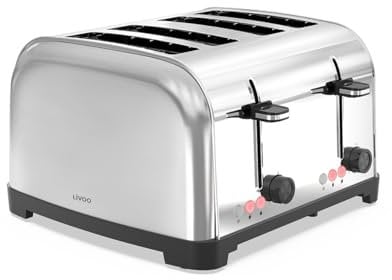 Livoo - Tostadora de 4 ranuras DOD197 - Ranura ancha de 3 cm, 1500-1700 W, 3 funciones, 2 termostatos independientes ajustables (7 niveles)