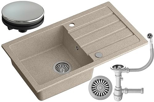 myQ Seul 11 myGranit - Lavello singolo in granito, 770 x 440 x 175 mm, armadio a partire da 50 cm (beige)