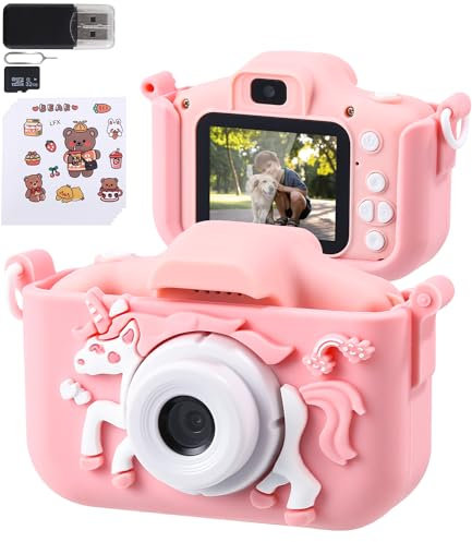 Digitalkamera für Kinder 1080P 2,0-Zoll-Bildschirm mit 32GB SD-Karte USB HD Selfie Fotoapparat für 3-12 Jahre Jungen und Mädchen Einhorn Geschenke Weihnachten Spielzeug