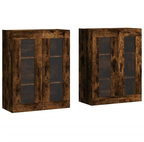 vidaXL Wandschrank 2 STK., Hängeschrank mit viel Stauraum, Sideboard für Wohnzimmer, Schrank Wandmontage Lagerschrank Kommode, Skandinavisch, Räuchereiche Holzwerkstoff