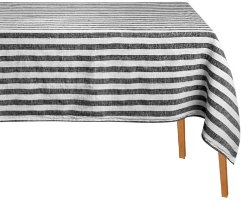 Schwarze Leinentischdecke, 100 % reines Leinen, gestreift, rechteckig, für den Außenbereich, Hochzeitstisch, Oster-Tischdecke, Bauernhaus, waschbar, Frühling, 63 x 120 cm